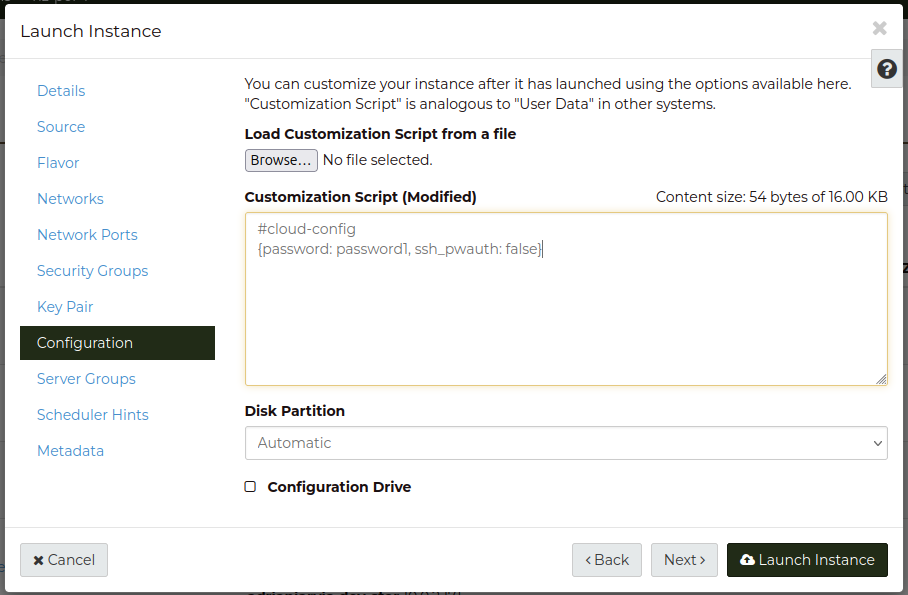 Configure user password