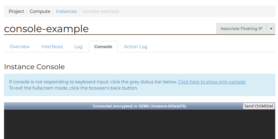Console via the Dashboard
